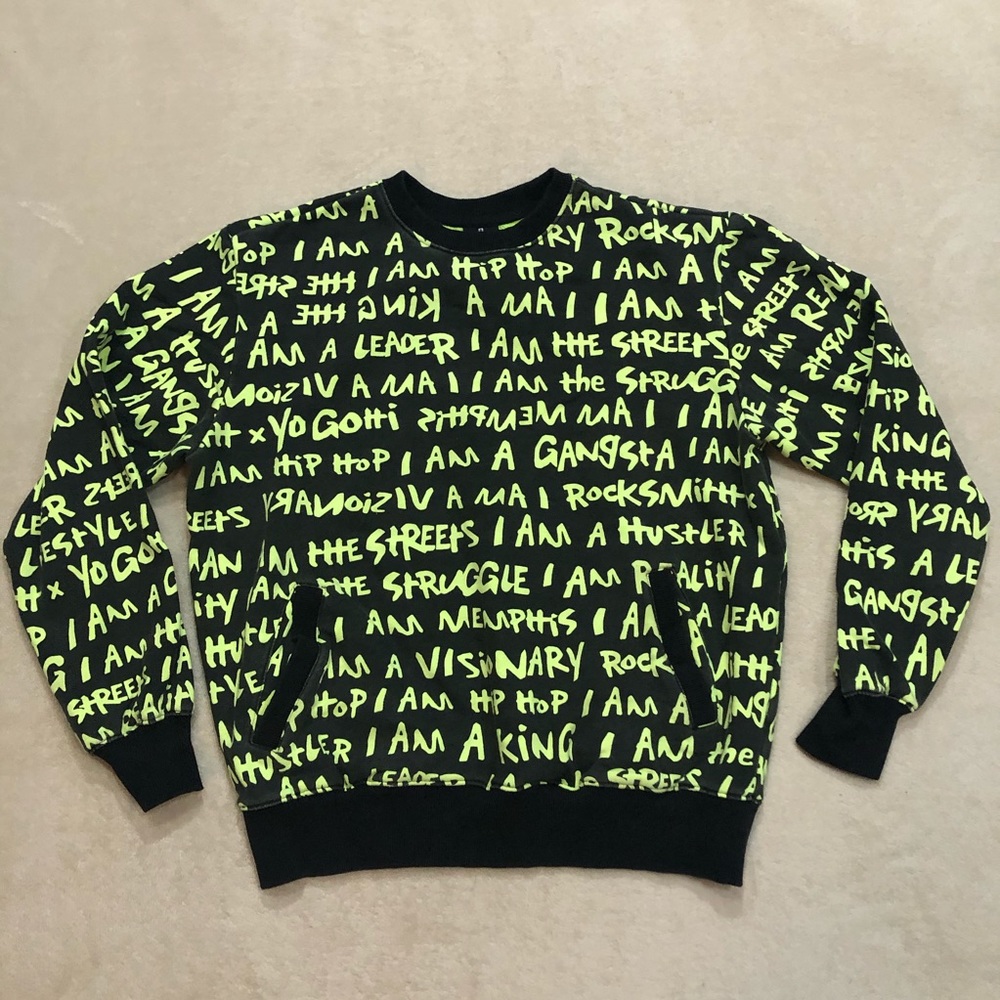 Rock Smith Graphic Black Neon Green Sweatshirt, S